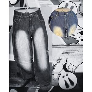 Vintage Y2K Stub Jeans Skater Wide Leg Jeans Dark Wash Baggy Denim Size 36x34